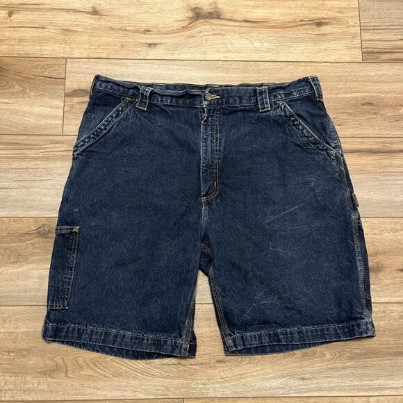 Men's Carhartt Carpenter Denim Jean Shorts SZ 40x10 Blue B153 HDK Jorts - Picture 1 of 7